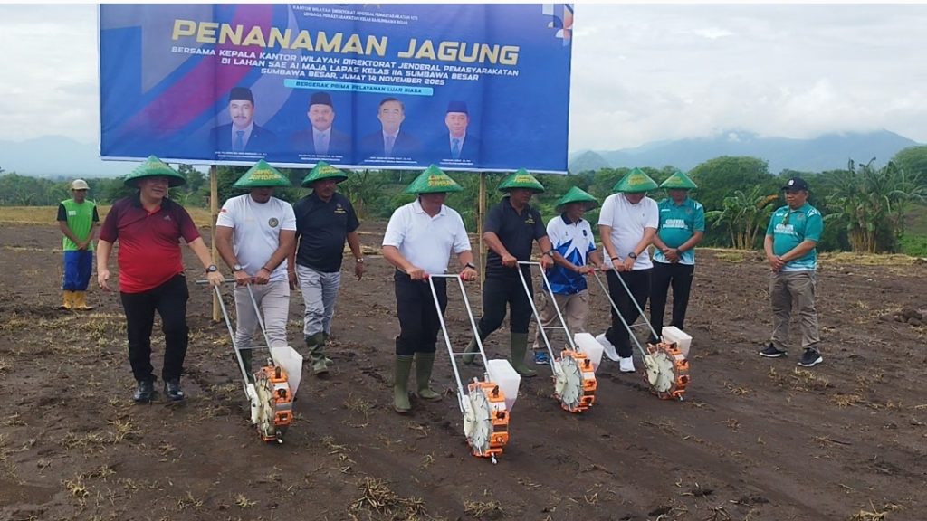 Wujudkan Ketahanan Pangan, Kanwil Ditjenpas NTB bersama Kalapas Tanam Jagung di 15 Hektar Lahan Lapas Sumbawa