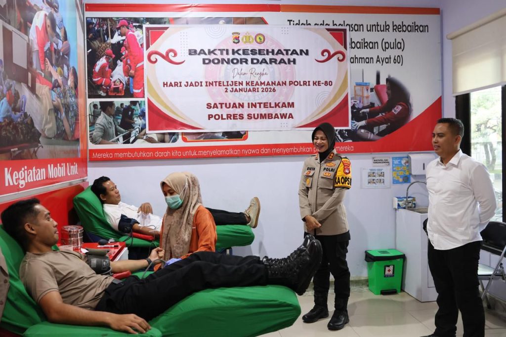 Aksi Donor Darah Polres Sumbawa, Meriahkan Hari Jadi Ke-80 Sat Intelkam
