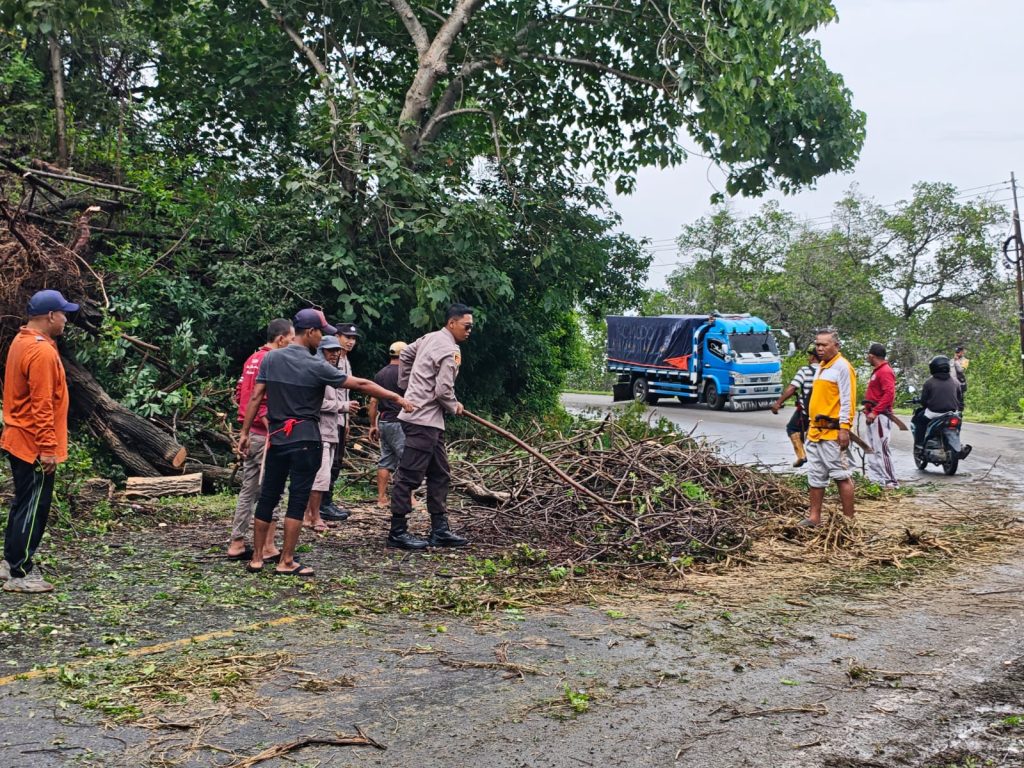 Pastikan Jalur Utama Aman, Polsek Buer Pimpin Evakuasi Pohon Tumbang di Desa Tarusa