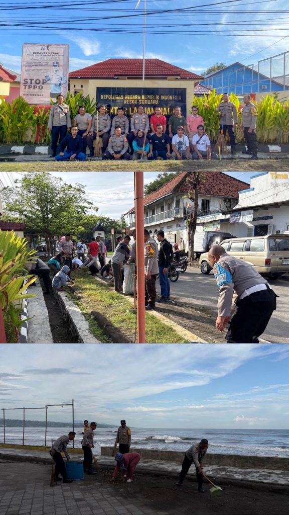 Wujudkan Gerakan Indonesia ASRI, Polsek Labuhan Badas Gotong Royong Bersihkan Lingkungan Sekitar